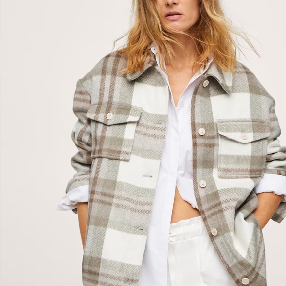Mango oversized checked flannel shirt jacket. - Picture 2 of 9